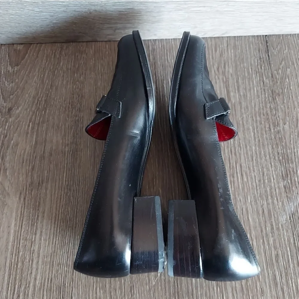 Salvatore Ferragamo Loafers Sport Black Leather Low Heel Dress Silver Loafer 5.5